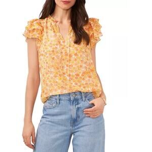 1. STATE | Ruffle Flutter Sleeve Tie Neck Cottagecore Floral Print Top Sz. Large